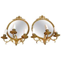 Beautiful Pair of French 19th Century Bronze/Mirror Sconces