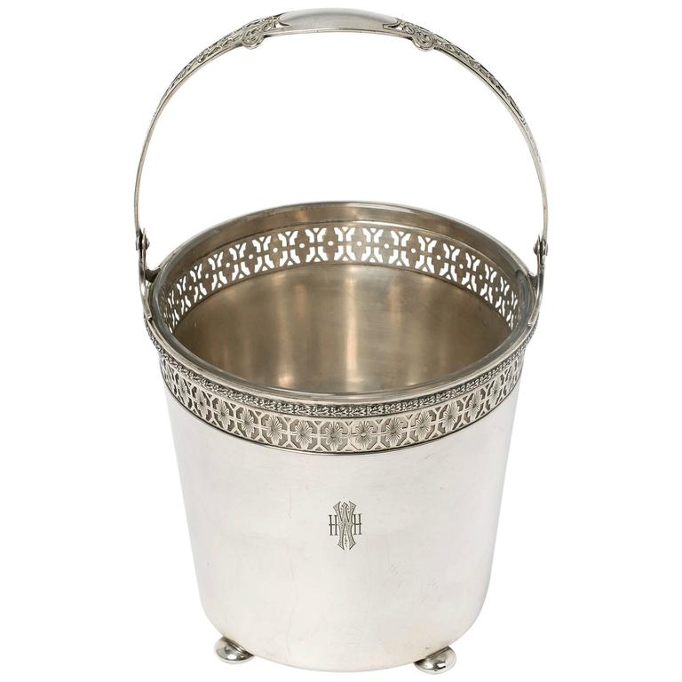Sterling Silver Ice Bucket with Glass Liner at 1stDibs