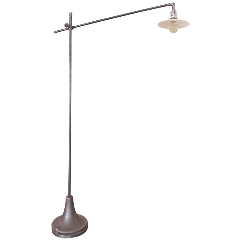 Industrial Milk Glass Floor Lamp at 1stDibs