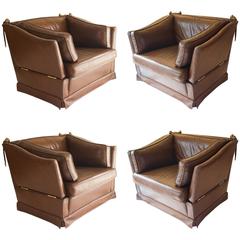 Four 'Knole' Leather Lounge Chairs in the Style of Maison Jansen, circa 1970s