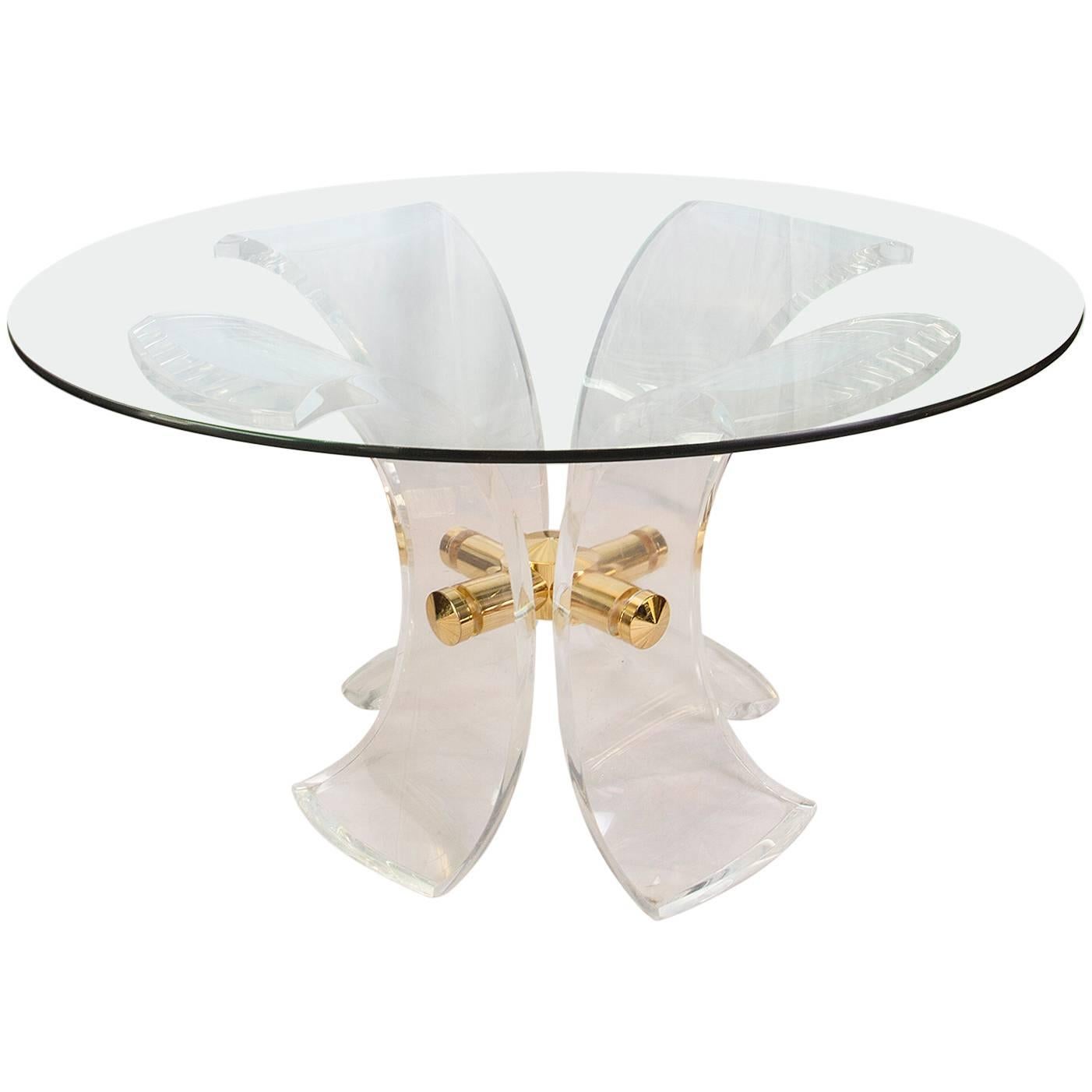 Lys Lucite and Golden Steel Dining Table For Sale