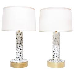 Italian Ceramic Tile and Brass Lamps