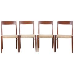 Mid-Century Modern Danish Set of Four Chairs in Teak and Cord