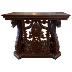 Ornate Hand-Carved Portrait & Shell Console Table