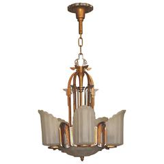 Late 1920s Art Deco and Egyptian Revival Slip Shade Chandelier