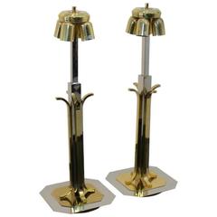 Matching Pair of Brass Chrome Willy Rizzo Style Table Lamps