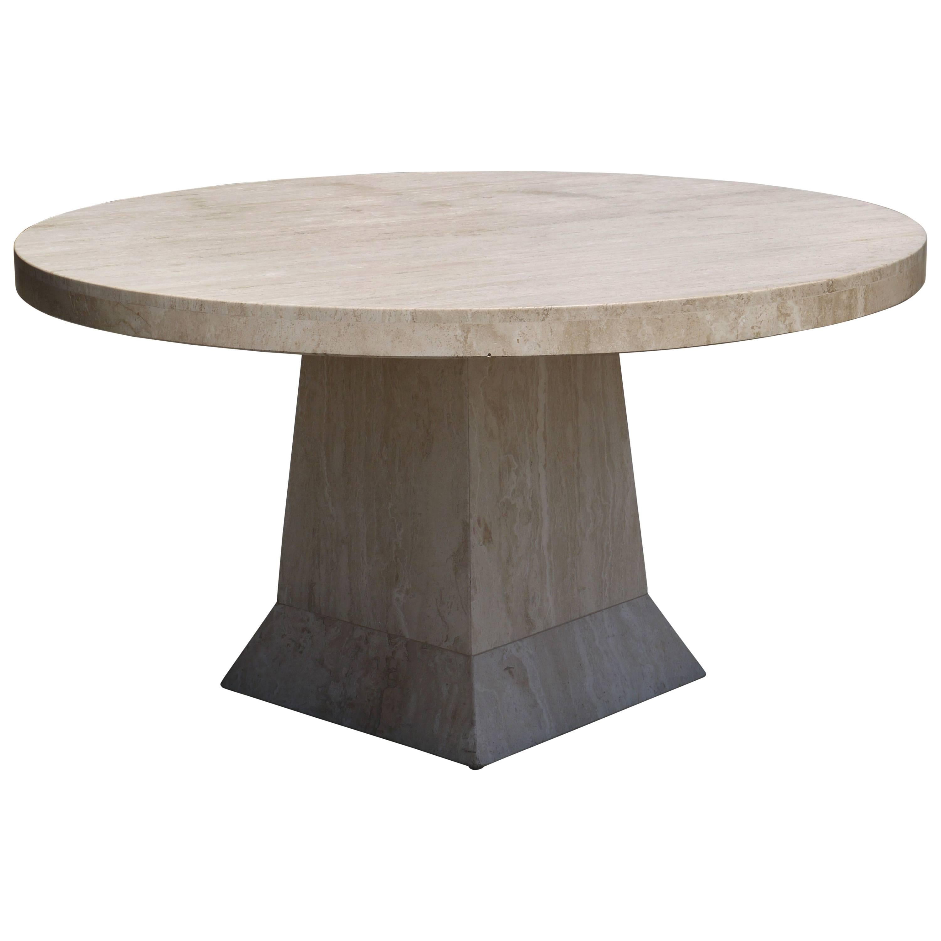 Large Round Travertine Center Table at 1stDibs