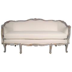 Antique French Walnut Canopy Louis XV Gilt Painted Carved Sofa