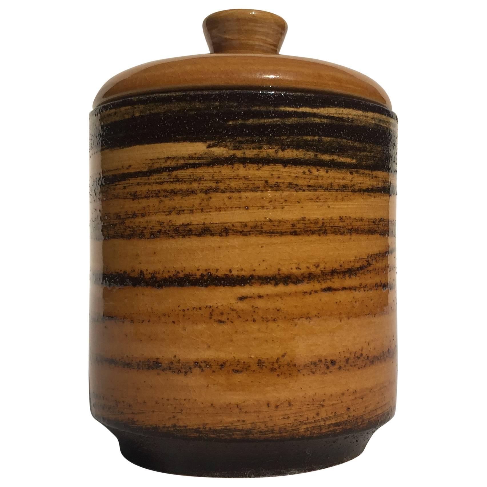 Ceramic Jar Golden-Yellow and Brown Glazed, Arts and Craft, Germany, 1960s For Sale