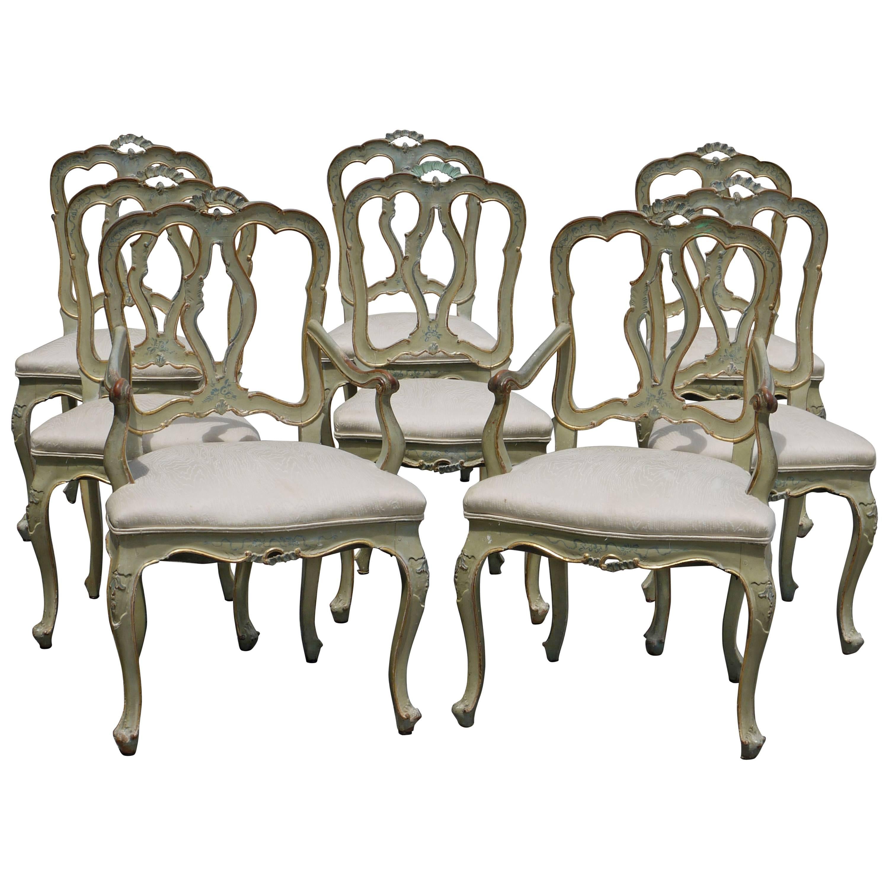 Set of Eight 19th Century Venetian Chairs For Sale