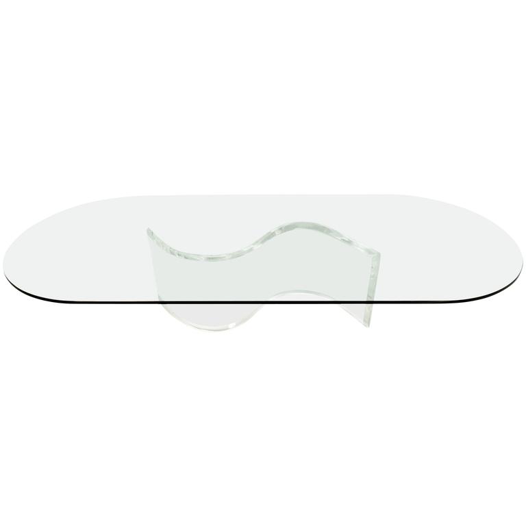 Vintage Glass Coffee Table With Lucite S Shape Base For Sale At 1stdibs