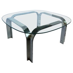 1970s Space Age Bent Steel Ribbon Glass Coffee Table Style of Georges Frydman