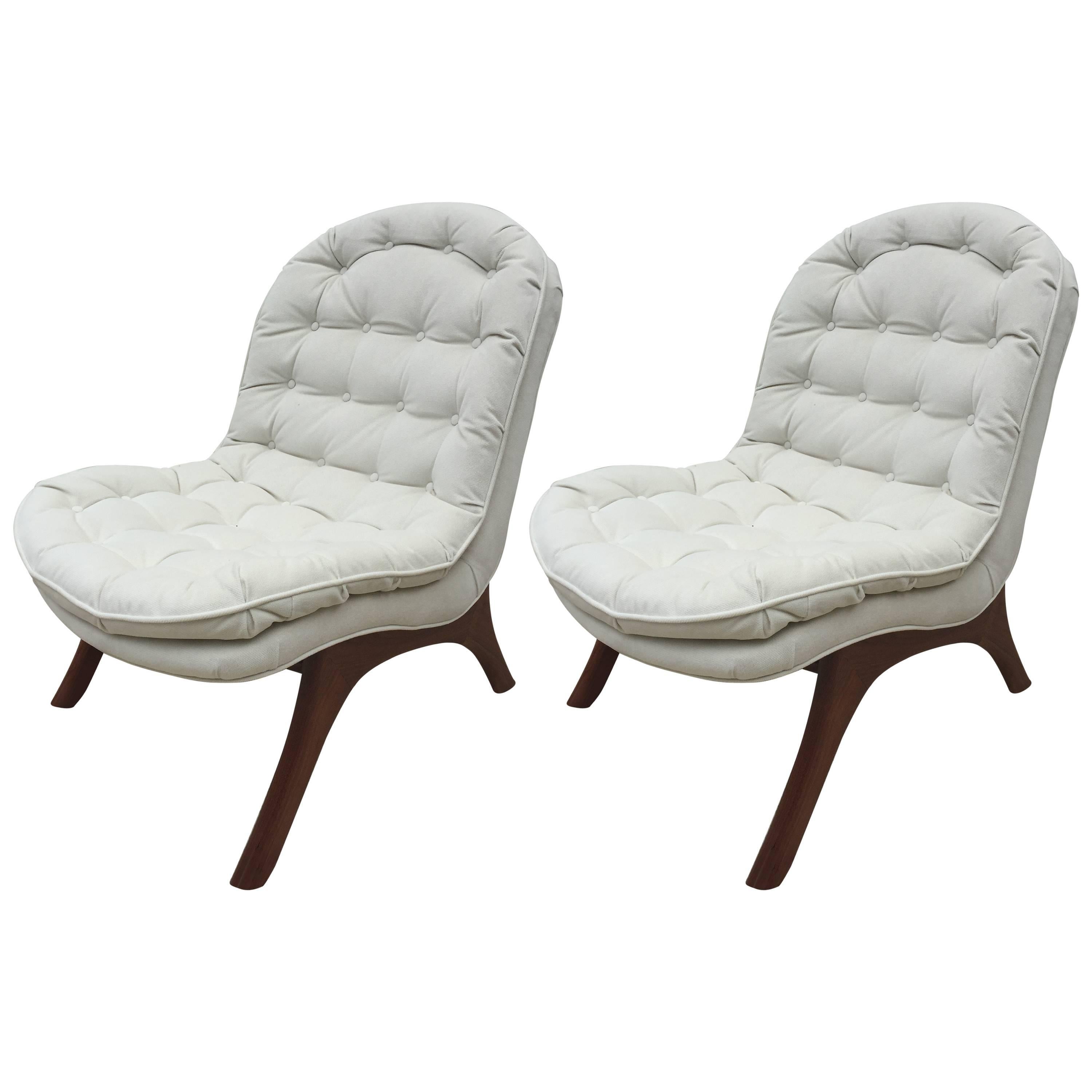 Pair of Club Chairs and Slipper Chairs in the style of Adrian Pearsall 