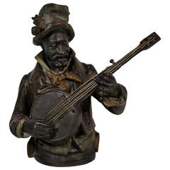 Black Minstrel Playing the Banjo, Black Americana Sculpture 9