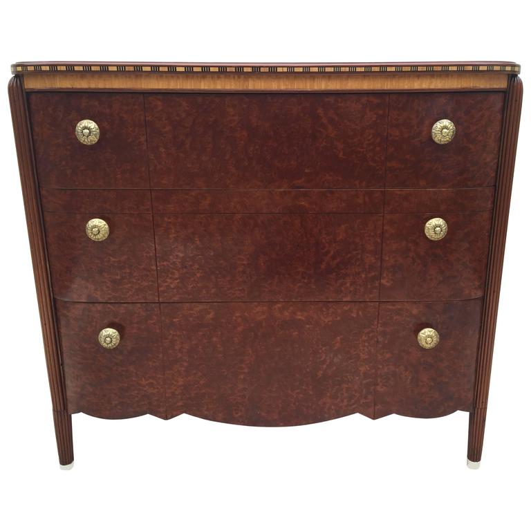 Art Deco French Burled Inlaid Dresser Or Bureau For Sale At 1stdibs
