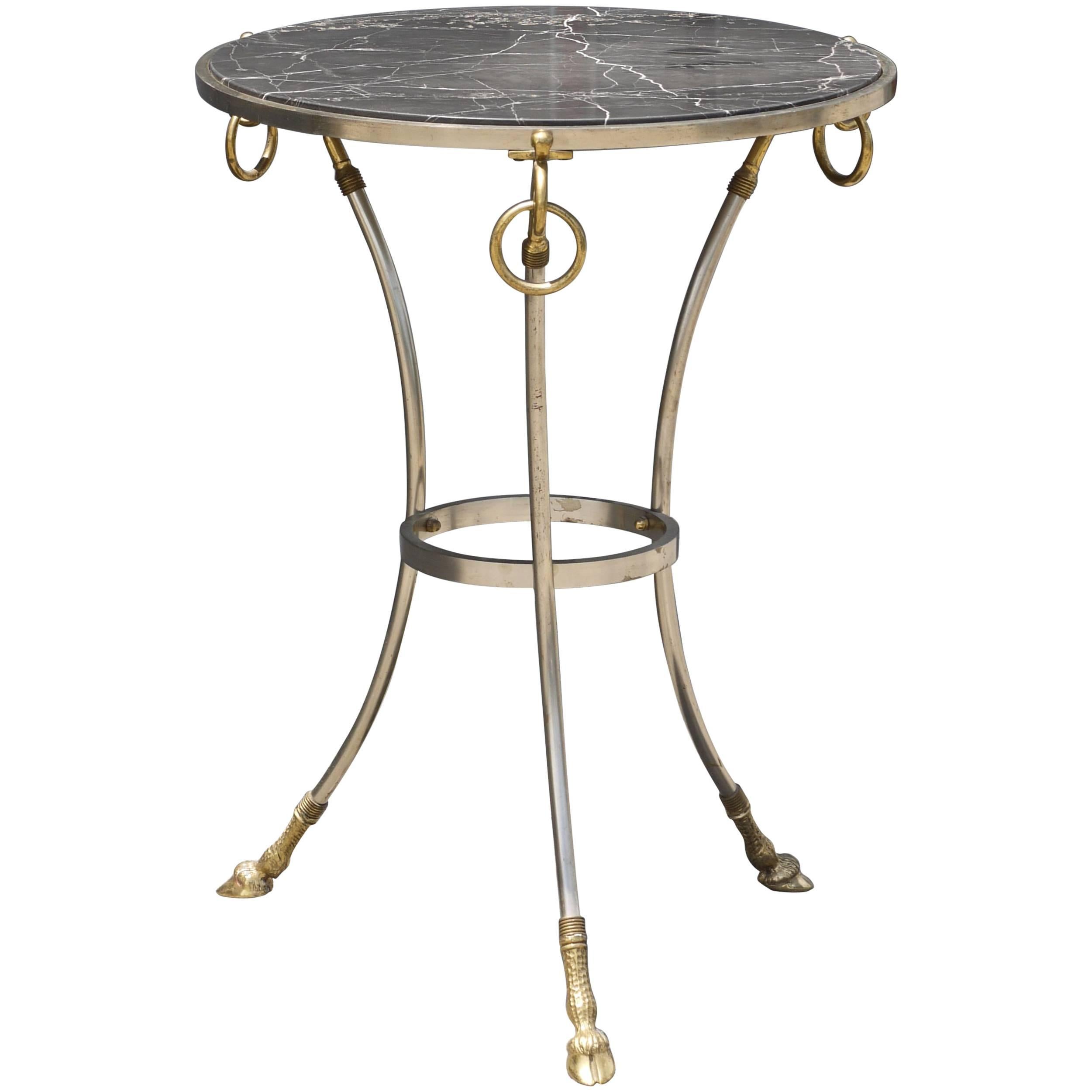 Neoclassical Italian Tripod Table in Brushed Nickel and Brass