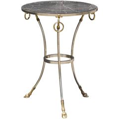 Neoclassical Italian Tripod Table in Brushed Nickel and Brass 8