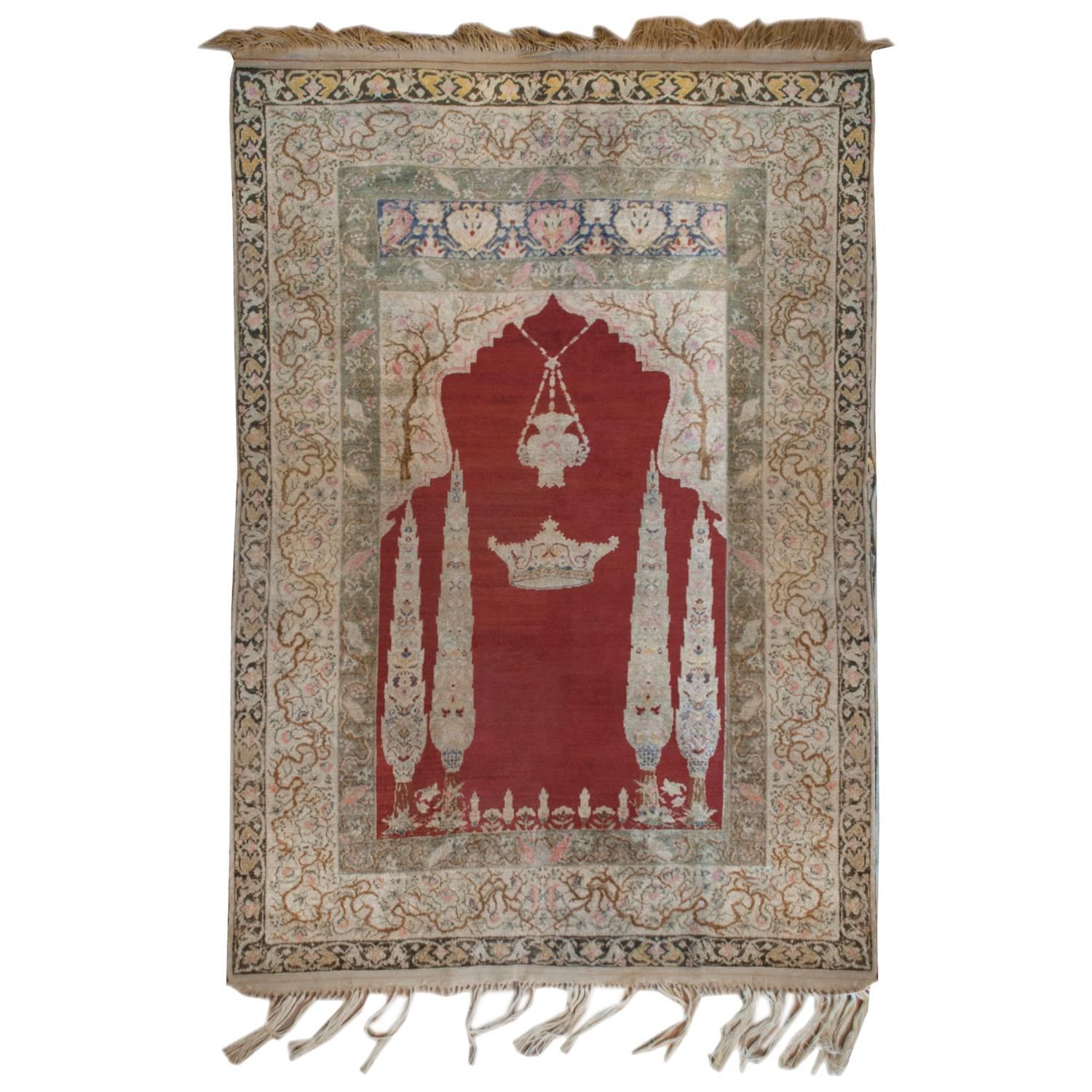 Incredible 19th Century Silk Ghashghaei Prayer Rug