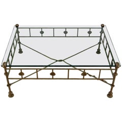 Vintage Giacometti-Style Patinated Hand-Wrought Iron and Glass Coffee Table