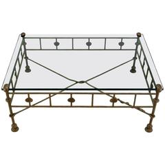 Giacometti-Style Patinated Hand-Wrought Iron and Glass Coffee Table 5