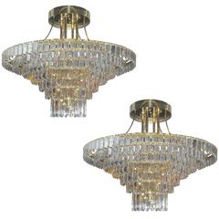 Pair of Impressive Gilt Brass and Crystal Chandeliers