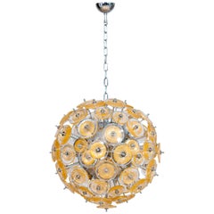 Artisan Handmade Murano Gold Glass Disc Pendant Iconic Modern Contemporary Italy