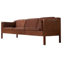 Børge Mogensen Three-Seat Sofa in Brown Leather