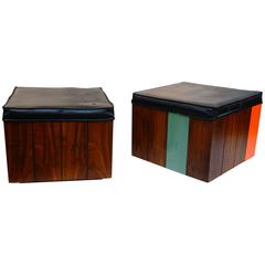 Amazing Pair of Walnut Rolling Stools or Ottomans by Lane
