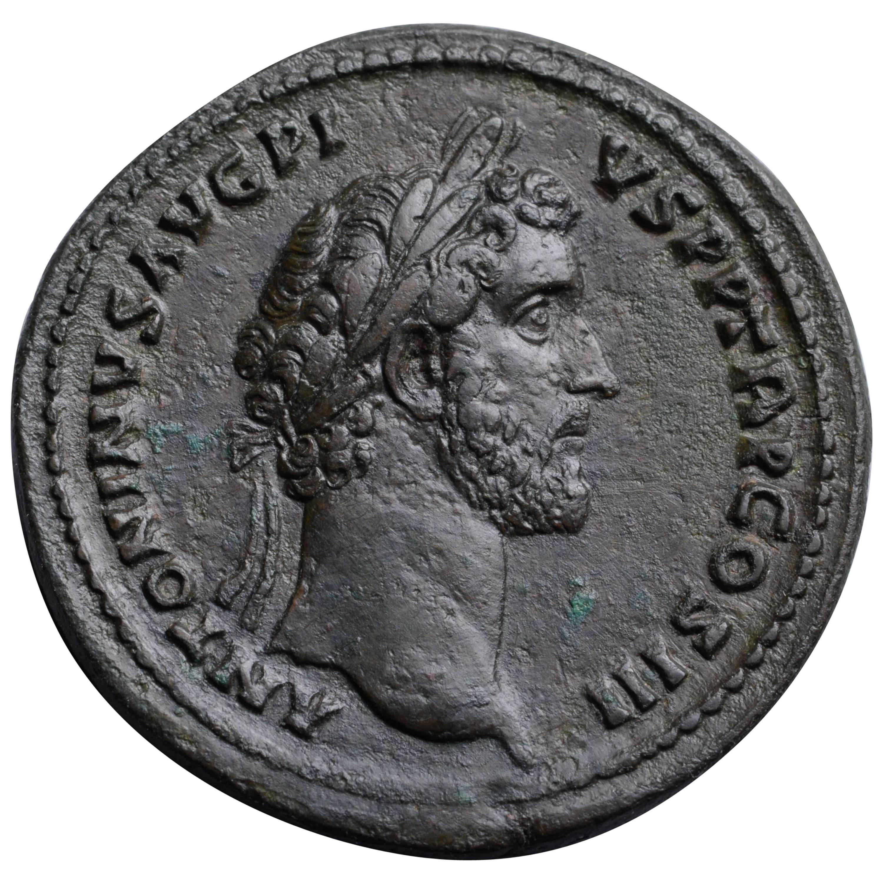 Ancient Roman Sestertius Coin of Emperor Antoninus Pius, 142 AD
