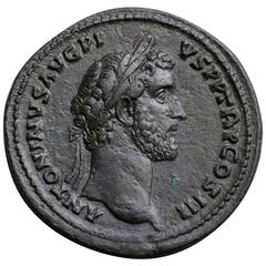 Antique Ancient Roman Sestertius Coin of Emperor Antoninus Pius, 142 AD