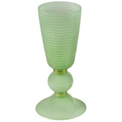 Art Deco Tall Murano Glass Uplighter in Jade Green with Gold Accents