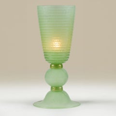 Art Deco Tall Murano Glass Uplighter in Jade Green with Gold Accents