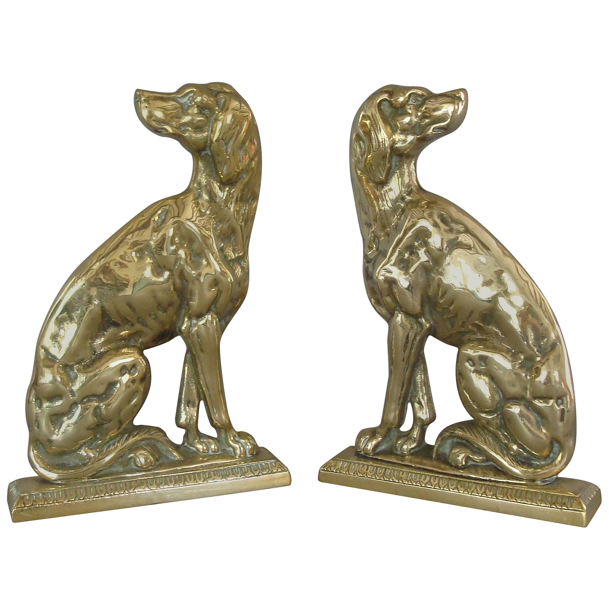 Pair of 19th Century Brass Retriever Doorstops/Door Porters