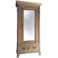 Antique Wardrobe Solid Pine Edwardian Single Door Mirror Fronted