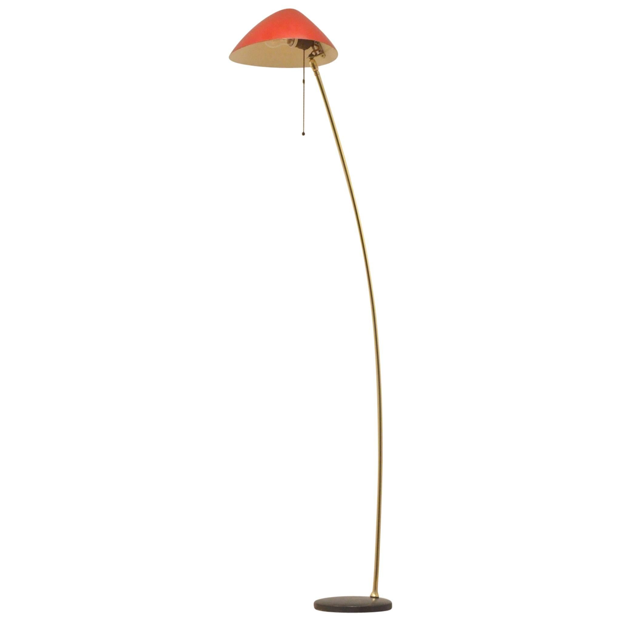 Mid-Century Modernist Italian Design Red & Black Metal Brass Floor Lamp Lighting