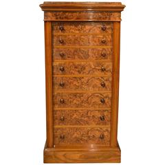 Burr Walnut Victorian Period Antique Wellington Chest Made by A.J. Gilham