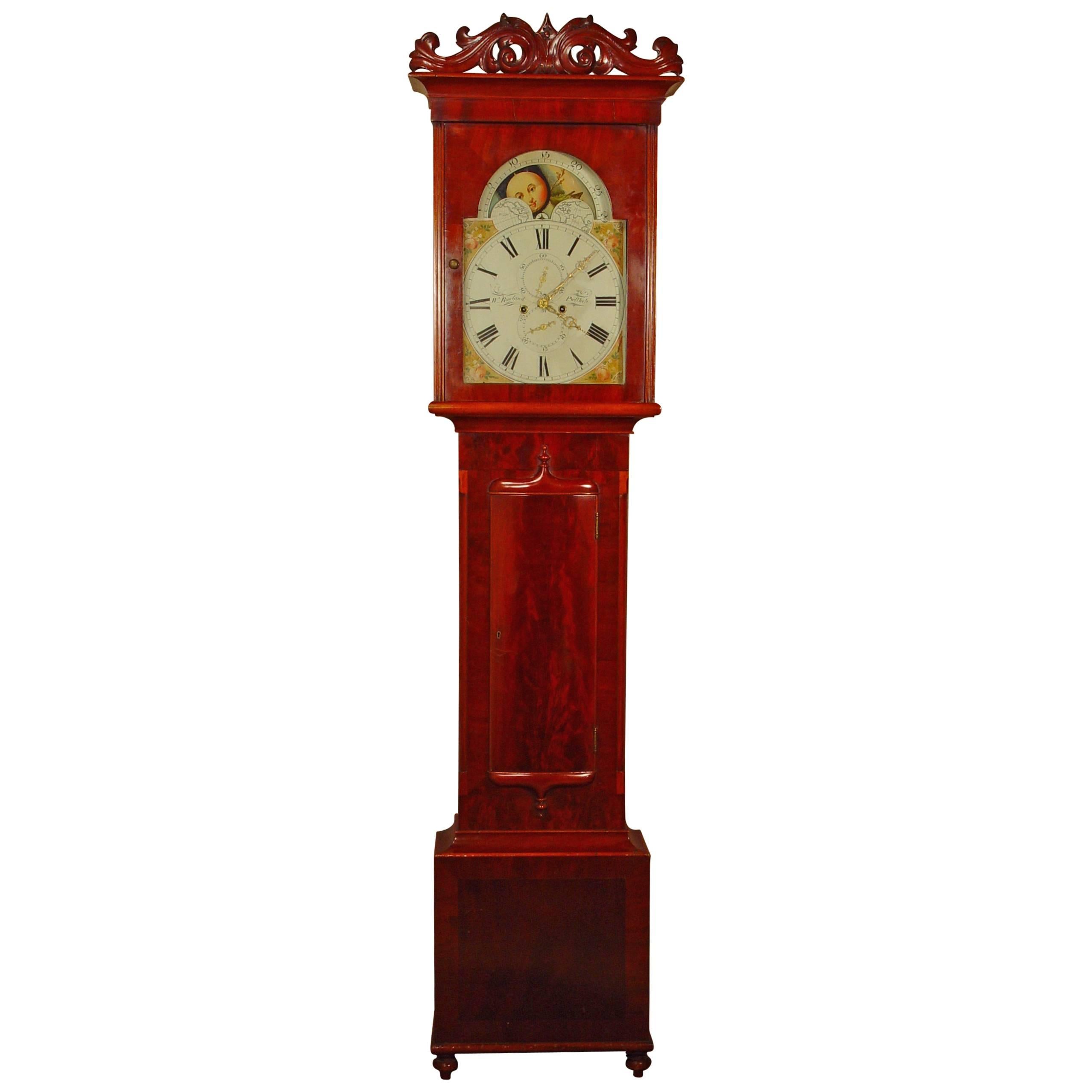 Welsh Mahogany Longcase Clock with Moonphase W. Rowland Pwllheli, circa 1830 For Sale