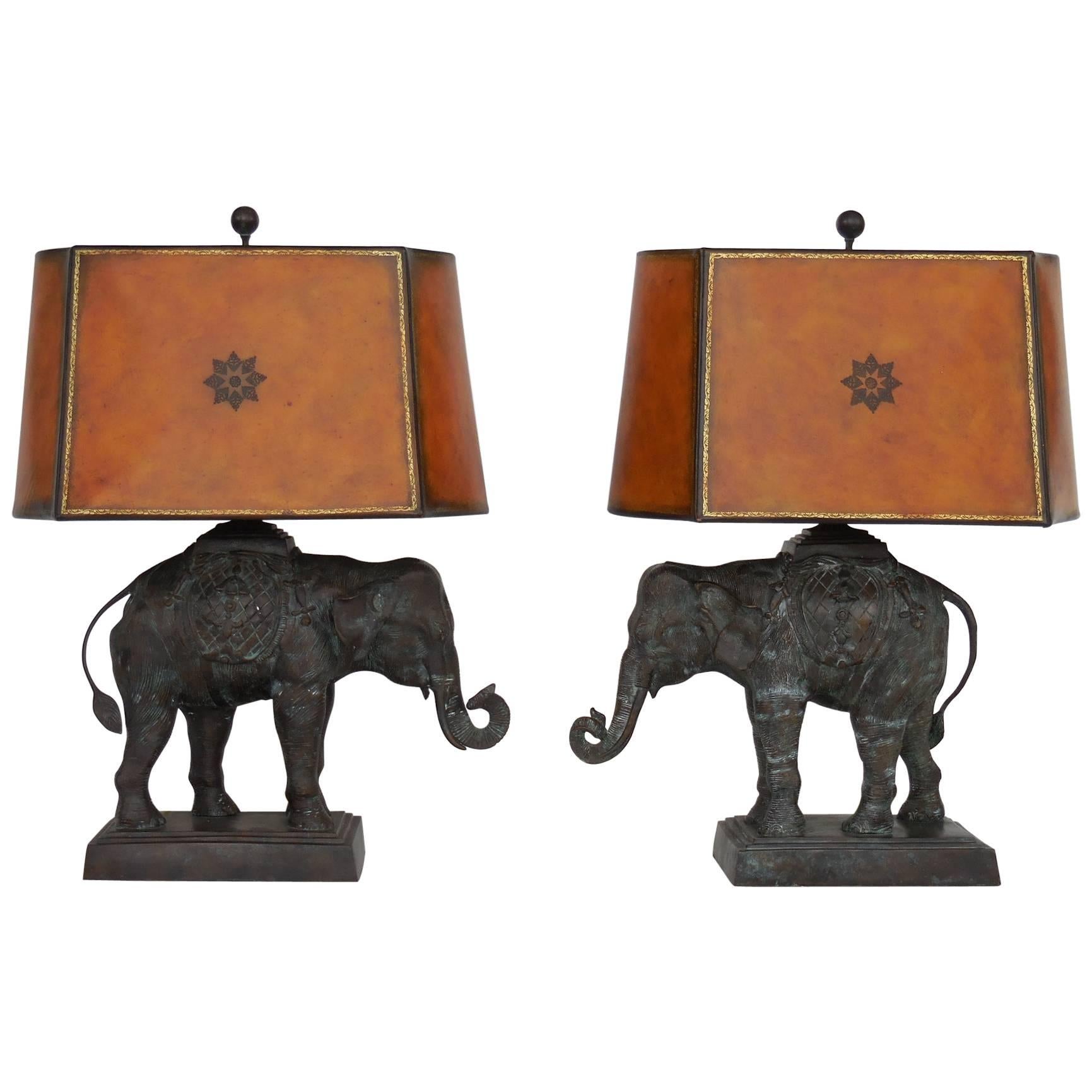 Pair of Large Bronze Elephant Lamps by Maitland Smith