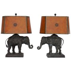 Pair of Large Bronze Elephant Lamps by Maitland Smith