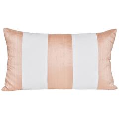 French Antique Pink Peach Silk and Irish Linen Geometric Stripy Cushion Pillow