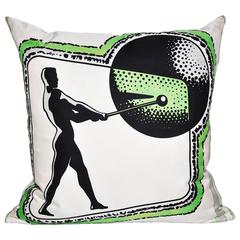 Retro Large Gongman Film Green Silk Scarf with Irish Linen Cushion Pillow