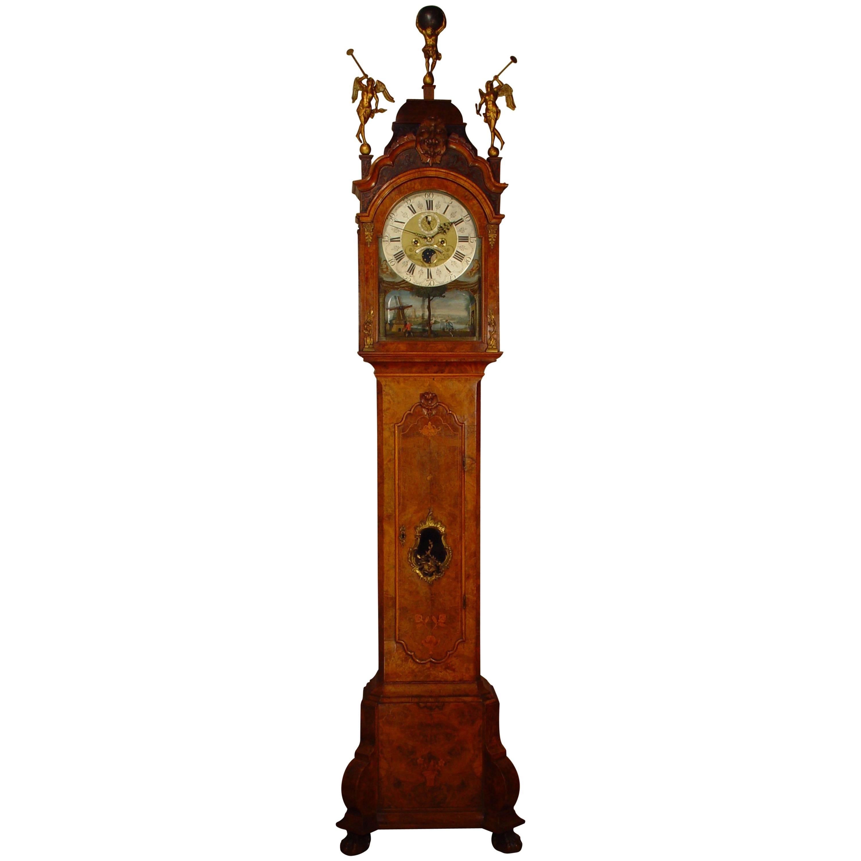 Dutch Burr Walnut Longcase Clock by M. Buys Amsterdam, circa 1775 For Sale