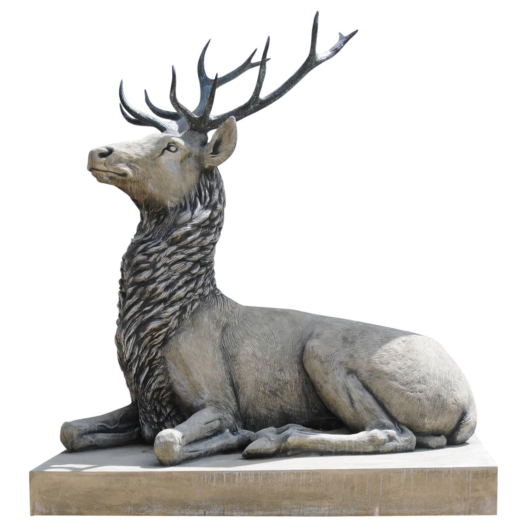 Lifesize Stone Bronze Scottish Stag Xl Elk For Sale