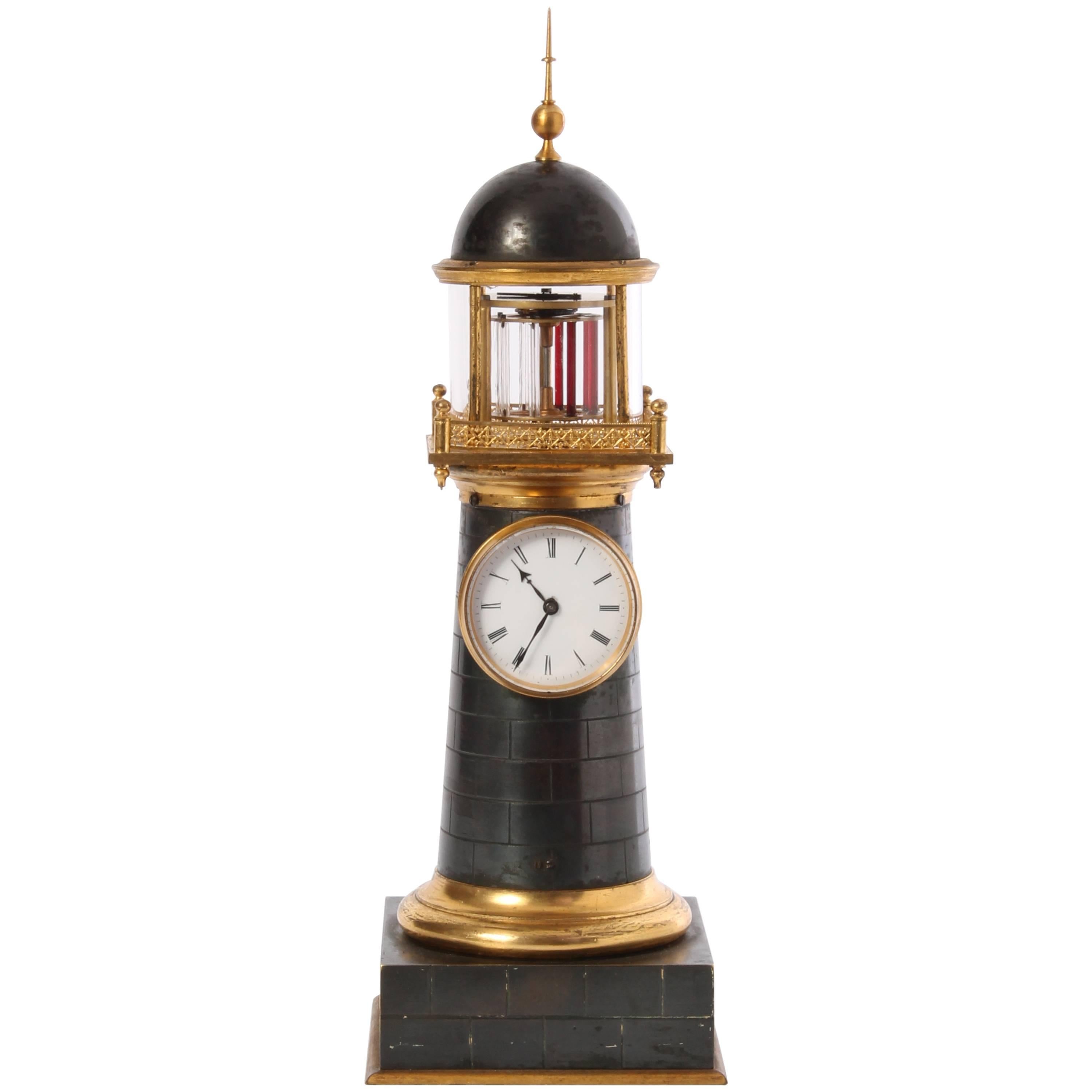 Small and Amusing French Bronze and Gilt Lighthouse Timepiece, circa 1850 For Sale