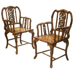 Pair of Faux Bamboo Rosewood Open Armchairs 10