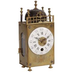 Attractive French Miniature Brass Table Lantern Alarm Timepiece, circa 1780