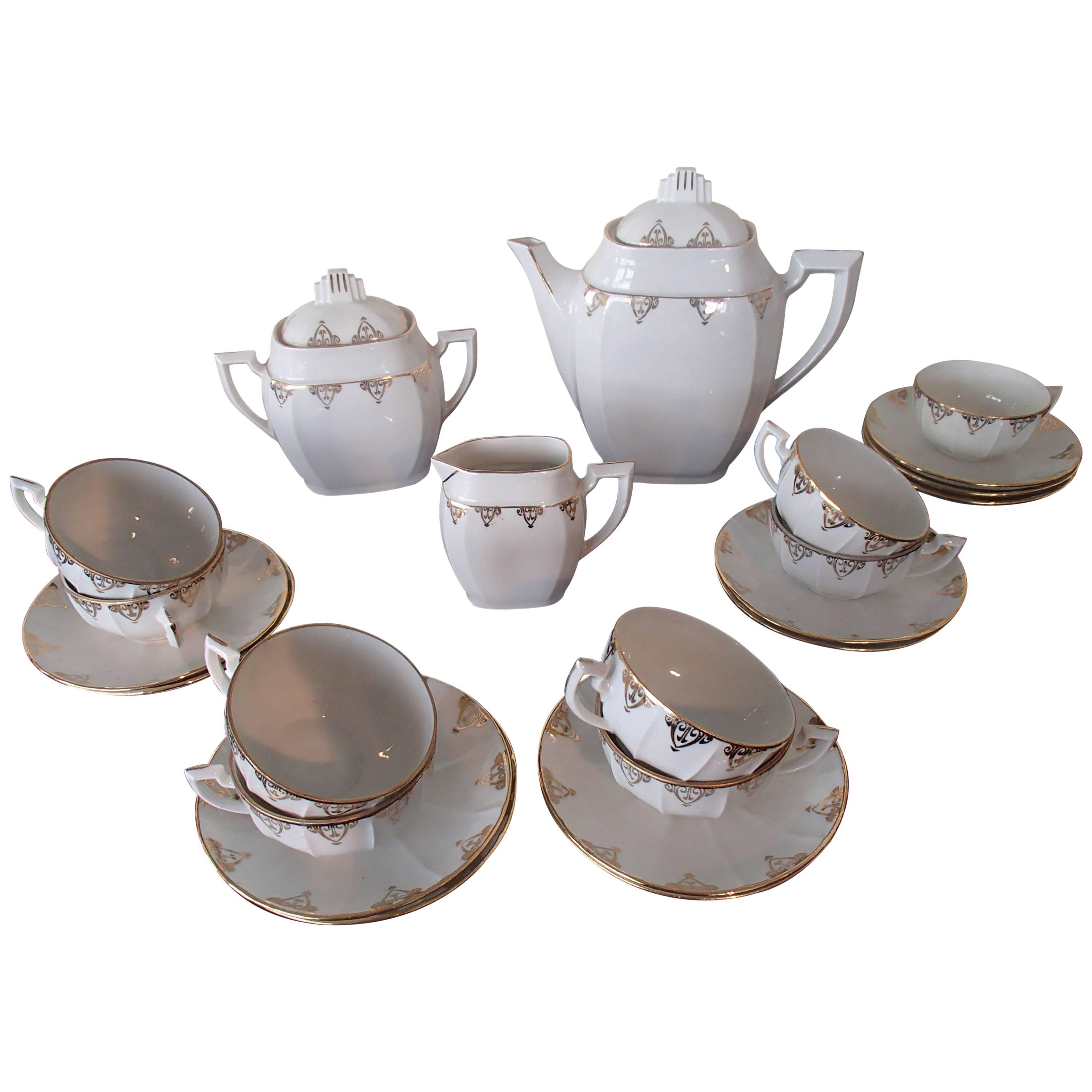 19th Century Art Nouveau Porcelain Teeset for Eight Persons M&S, France