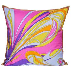 Vintage Large Pucci Silk Scarf Cushion Purple Pink Blue Yellow Pillow with Irish Linen
