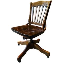 Antique Vintage Oak Office Swivel Chair Desk Chair