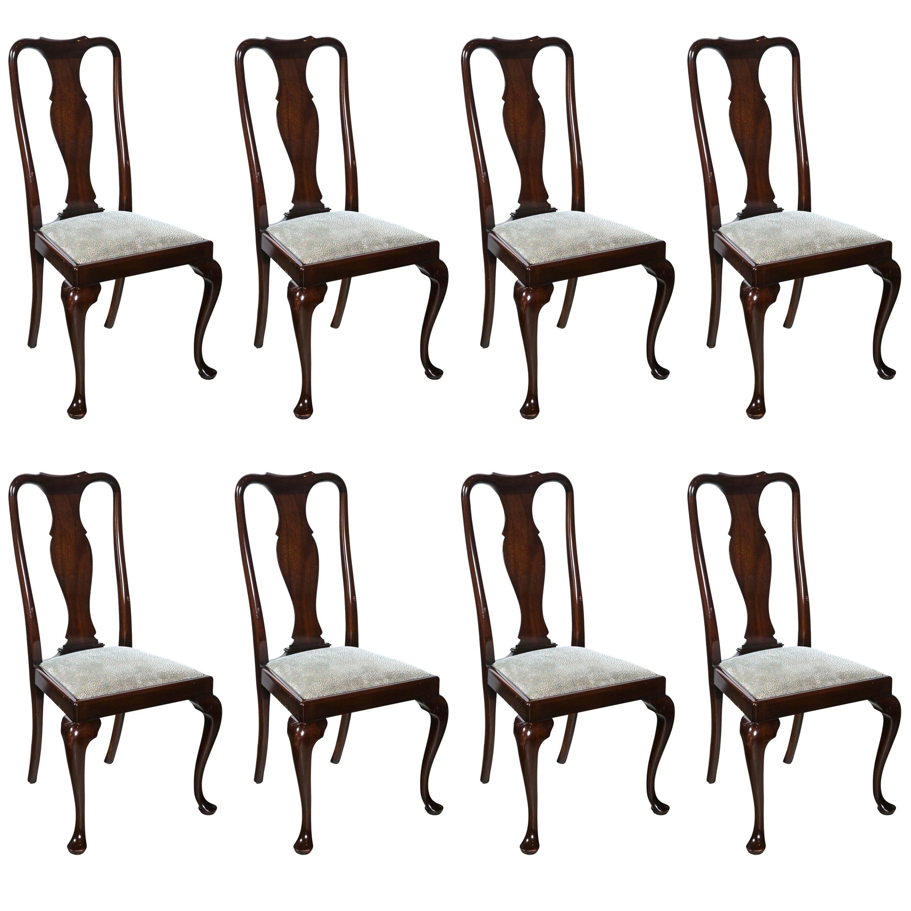 Set of Eight Queen Anne Style Dining Chairs For Sale